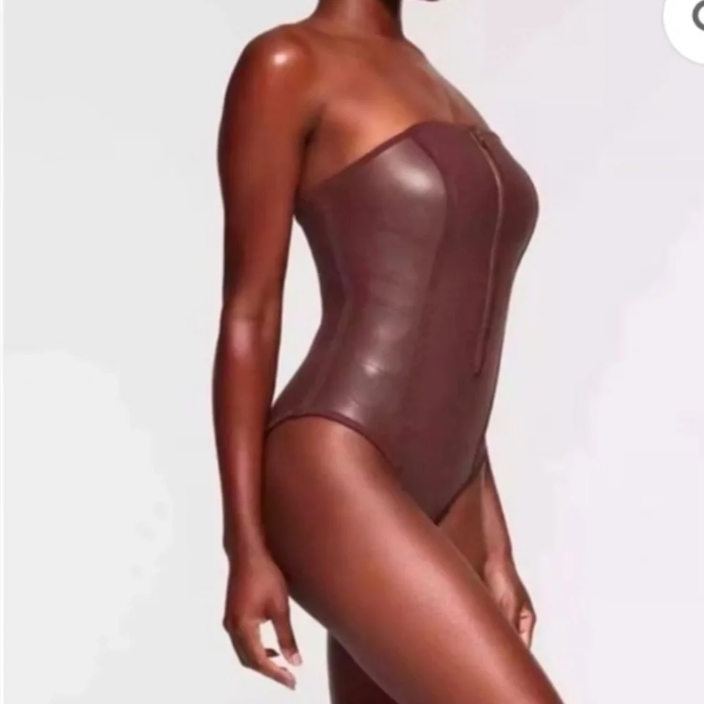 SKIMS Strapless Chocolate Brown One-Piece Swimsuit
